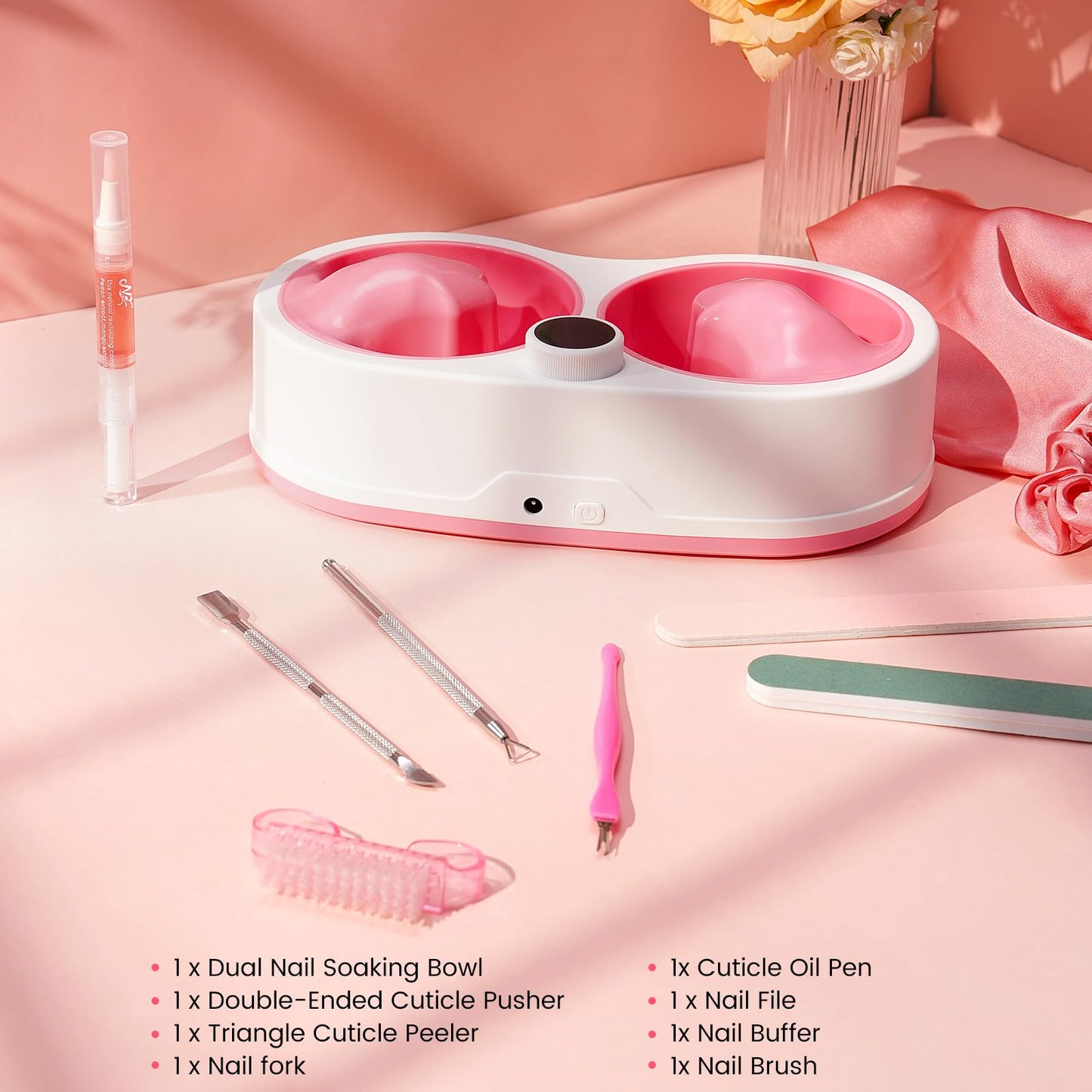 Dual Nail Soaking Bowl Electric: 31-50°C Temp Control Nail Soak off Bowl for Gel Polish Dip Acrylic Nails Remove- 2 in 1 Heated Hand Spa & Manicure Nail Remover Bowl Acetone Proof for Salon Home