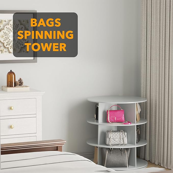 SpaceAid 3 Tier Rotating Shoe Rack Tower, Spinning Shoe Display Lazy Susan, Revolving 360 Shoe Rack Storage Round Carousel, Vertical Handbag Rotate Shoes Closet Organization (3-Tier Gray)