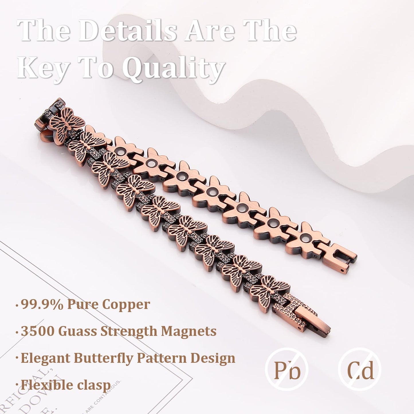 BioMag 99.99% Copper Bracelets for Women, Magnetic Bracelets with 3500 Gauss Neodymium Magnets with Adjustable Sizing Tool & Jewelry Box (Copper-Butterfly)