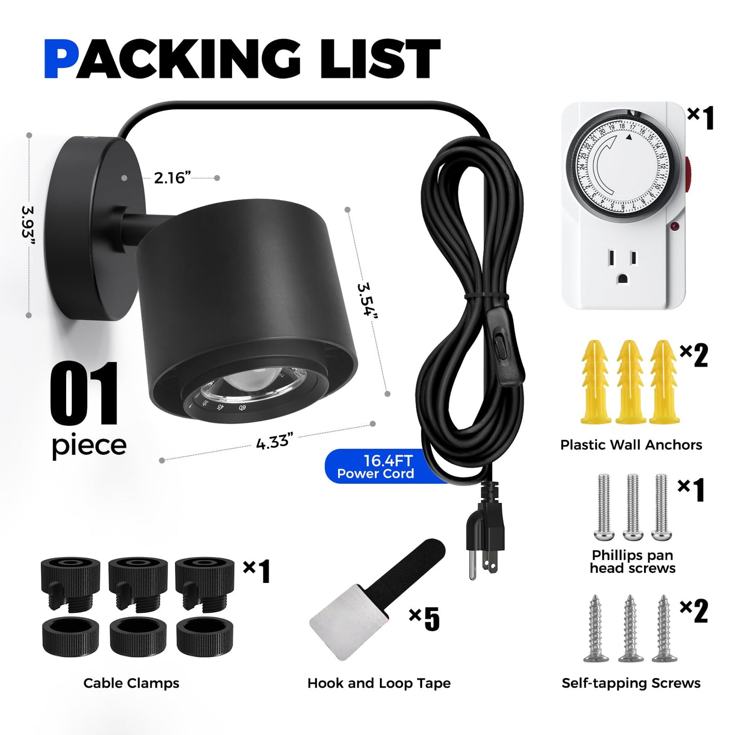 Barrina TR40a Track Grow Lights for Indoor Plants, 15°-60° Adjustable Beam Angle, 40W 4000K Full Spectrum LED Plant Light, High PPFD Spotlight Grow Lamps with Timer for House Plants, 1-Pack, Black