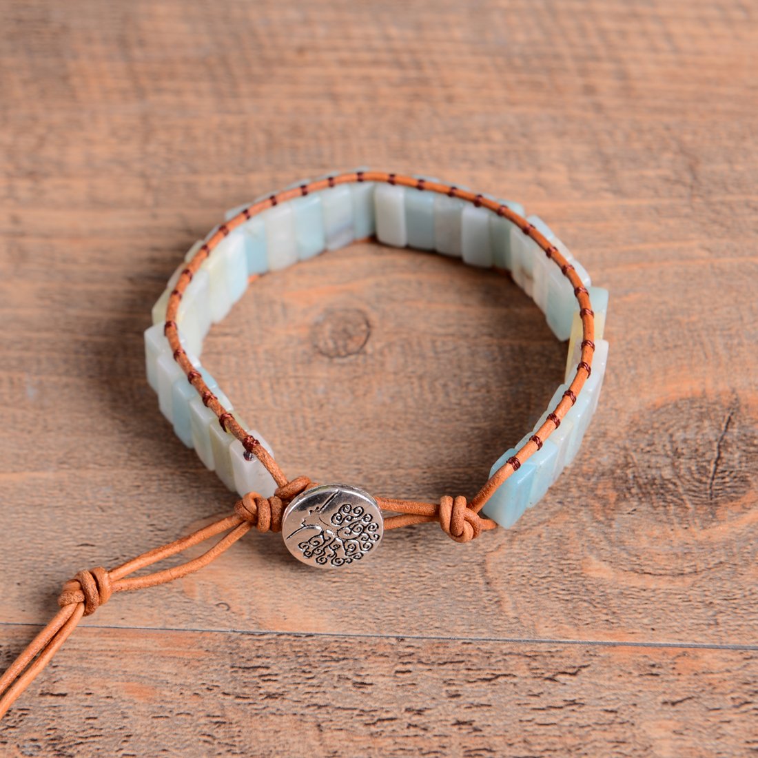 NUZUJX Boho Handmade Natural Stone Amazonite Tube Bead Wrap Wrist Statement Bracelet Jewelry Collection