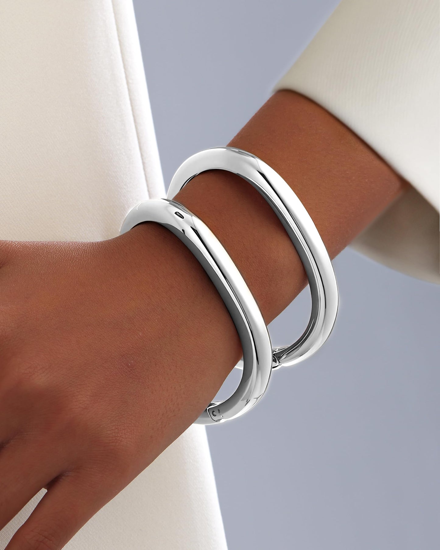 AYWFCBF Silver Bracelets for Women, Trendy Bracelet Stack 2pcs Hinged Open Cuff Silver Bangles for Women