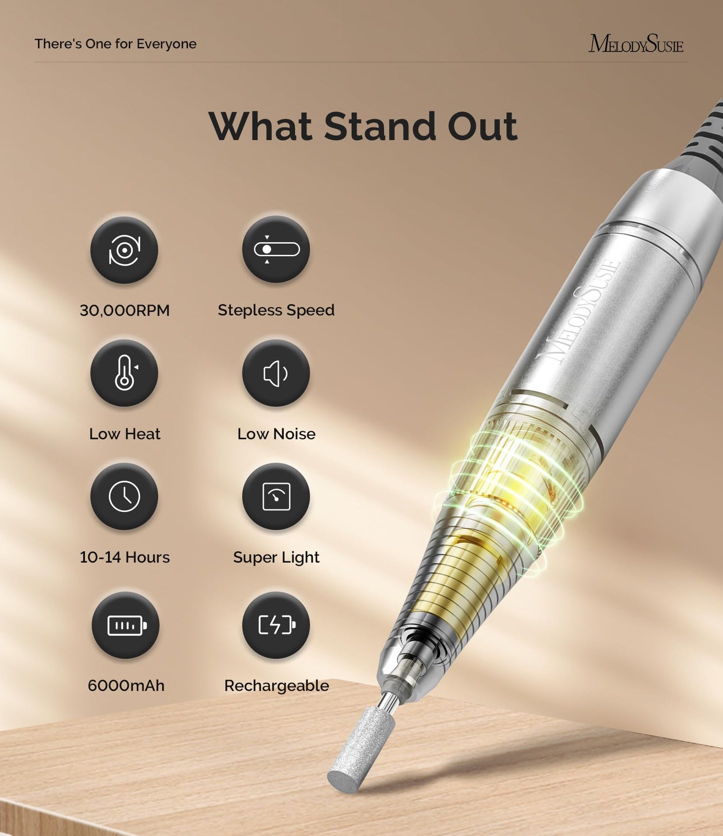 MelodySusie Entry-Level Clip-On Rechargeable Nail Drill, SC320H 30000RPM Popular Classic E-File with LCD Display for Manicure Shaping & Gel Removal, Perfect for Training, Nail Art Practice & Home Use