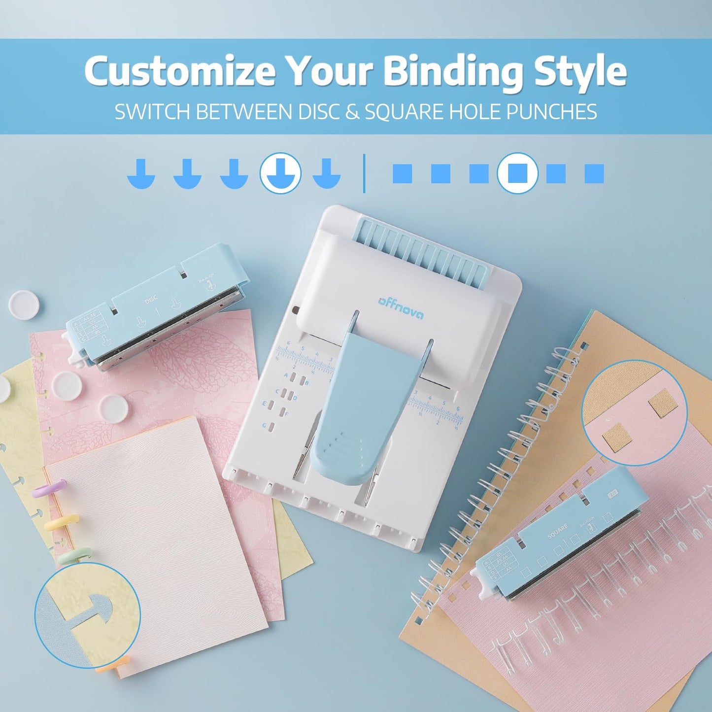 OFFNOVA Cinch Book Binding Machine, 2:1 Pitch Square & Disc Hole, Compatible with Wire Binding, Book Binder Includes Double Loop Wire and Discs for Journals, Planners, Notebooks, Calendars