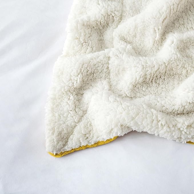 IR Imperial Rooms Ochre Sherpa Blankets Queen Size for Bed - Wholesale Bulk Pack of 9 Sherpa Blankets - Soft Fluffy Throw Blanket for Hotels, Guest Bedroom (Yellow, 90x90 Inches)
