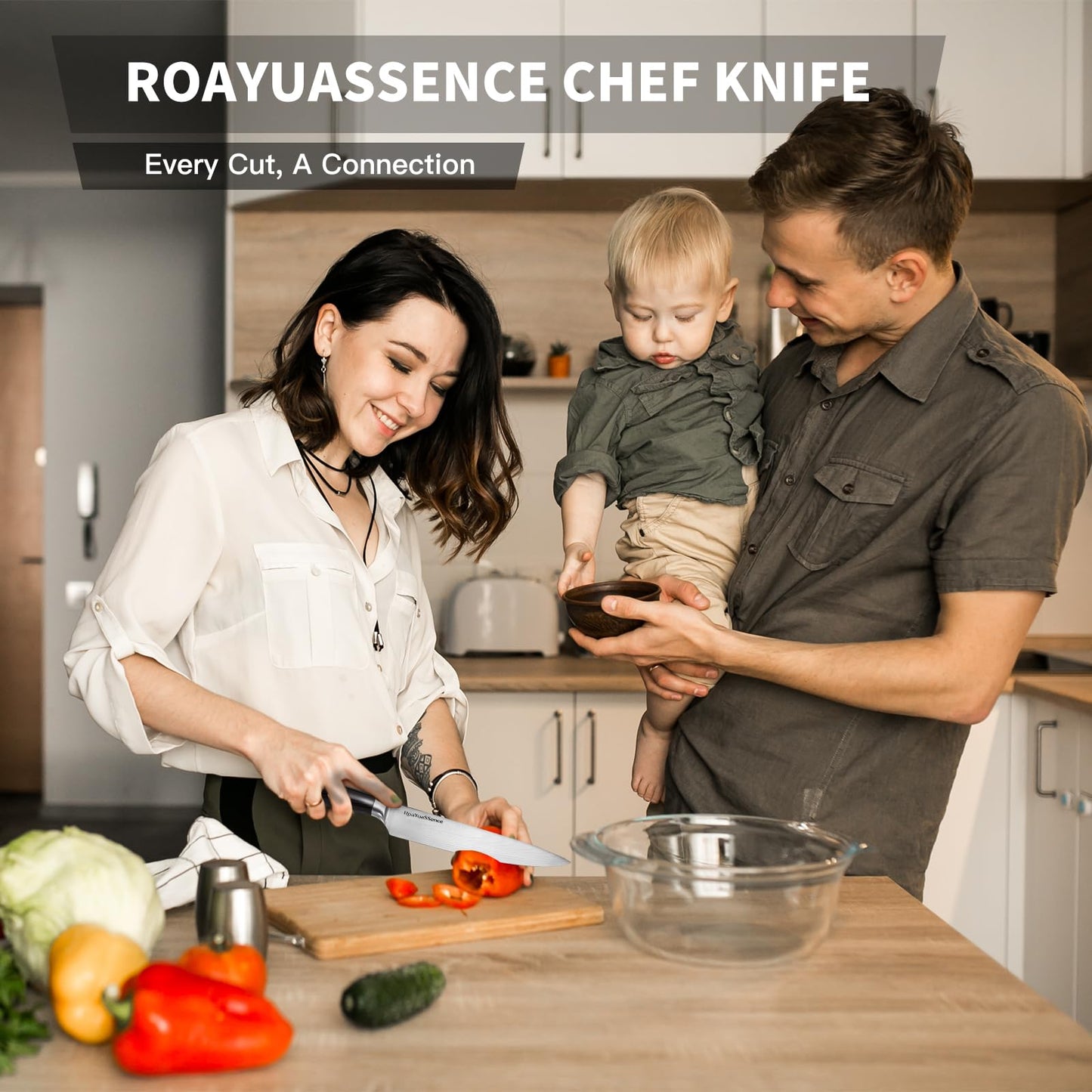 RoaYuaSSence Premium 8 Inch Chef Knife, Razor Sharp High-carbon German Stainless Steel, Ergonomic Wood Handle, Perfect Kitchen Gift Box Set for Home Cooks