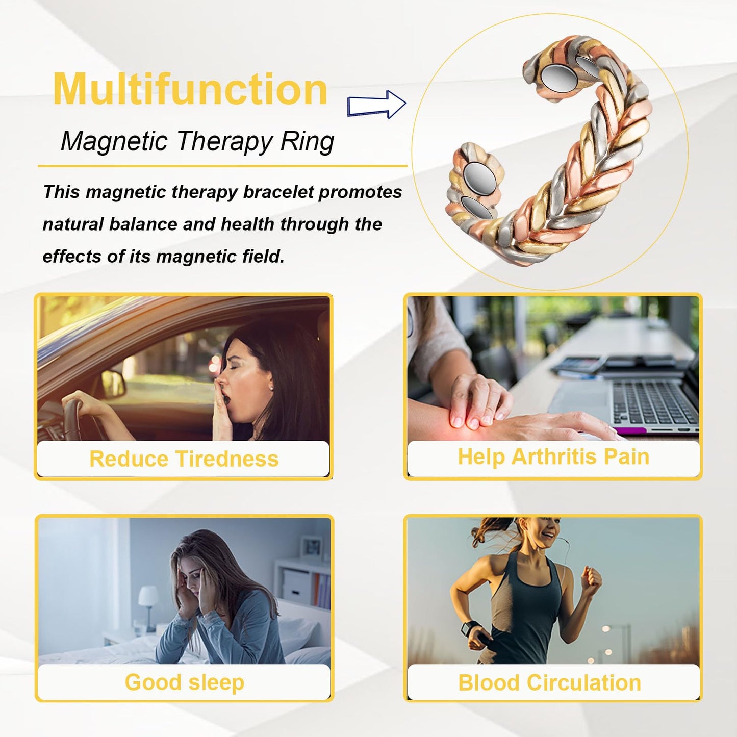 EnerMagiX Copper Rings for Women, 2Pcs Set Copper Weaving Tricolour Gold Adjustable Ring, Fashion Copper Jewelry（2040 2PC）