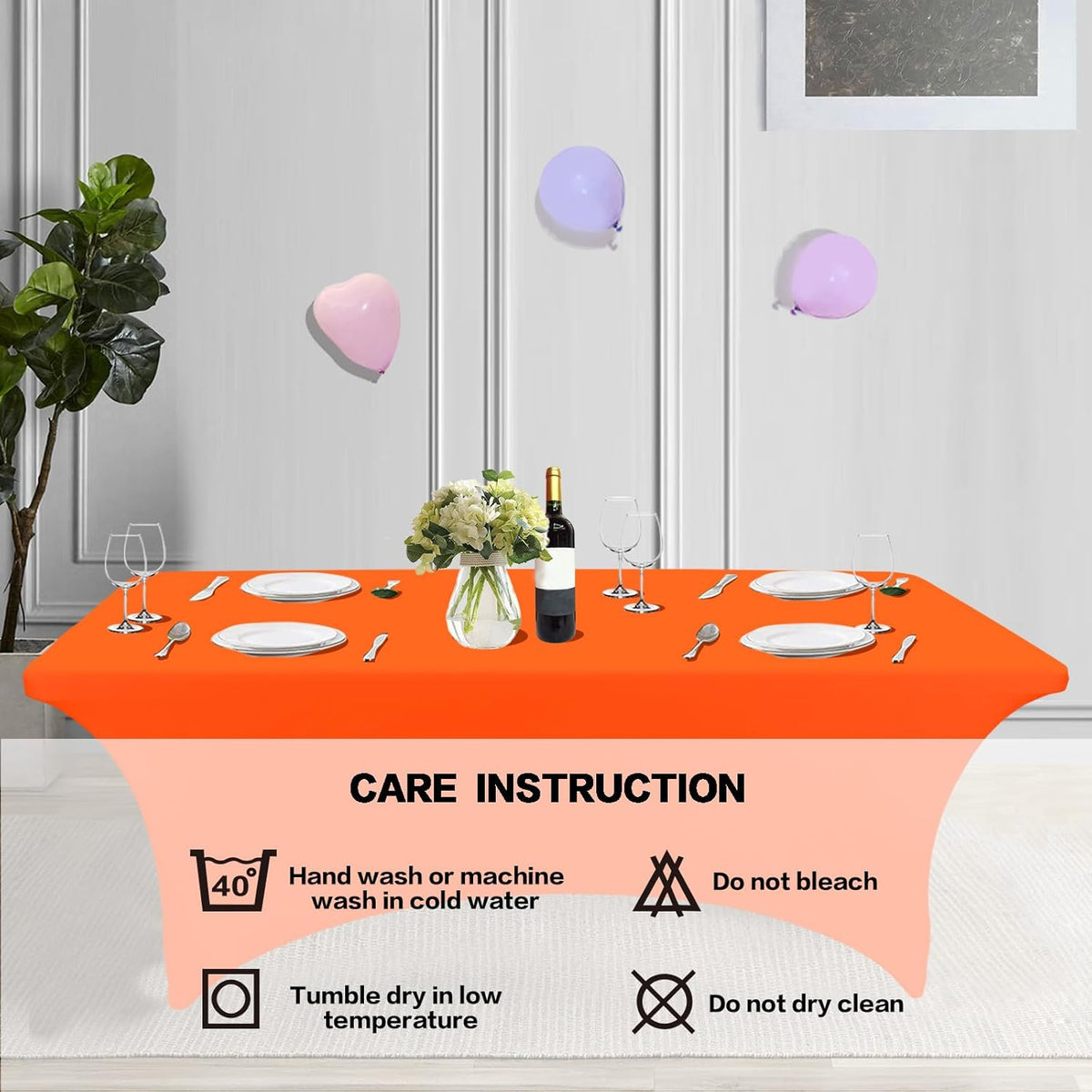 IVAPUPU 2 Pack 6FT Table Cloth for Rectangular Fitted Events Stretch Orange Table Covers Washable Spandex Tablecloth Protector for Party, Wedding, Cocktail, Banquet, Festival
