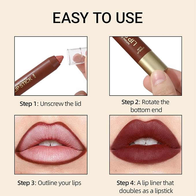 Erinde Matte Lipstick Lip Liner Crayon for Women, 24 Hour Lipstick Lip Liner Pencil, Neutral Lip Stick Lipliner Waterproof Long Lasting Smudge Proof, Vegan & Cruelty-Free, 06 Plum Berry