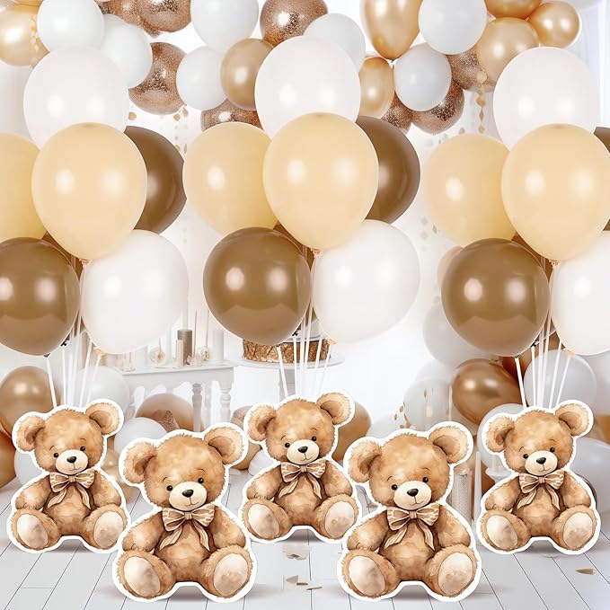 4 Sets Balloon Stand Kit for Table Bear Baby Shower Tables Centerpieces with Balloon Boy Baby Shower Decorations for Bear Theme Gender Reveal Birthday Party Table Decorations Supplies (Brown Bear, 4)