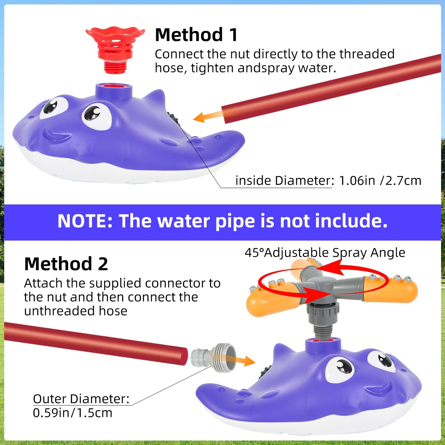 PWSOMJ 2-in-1 Water Sprinkler Baseball Toy Set for Kids, Summer Outdoor Water Game with 2 Sprinkler Heads, 360° Rotating Sprinkler for Backyard Summer Fun