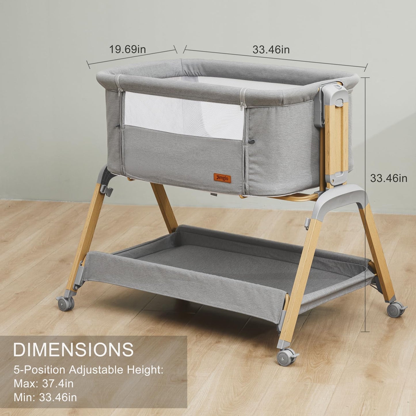 Jimglo 3 in 1 Baby Bassinet, Rocking Bassinets with Comfy Mattress and Wheels, Adjustable Height Bassinet Bedside Sleeper, Easy Folding Portable Crib for Newborn (Grey)