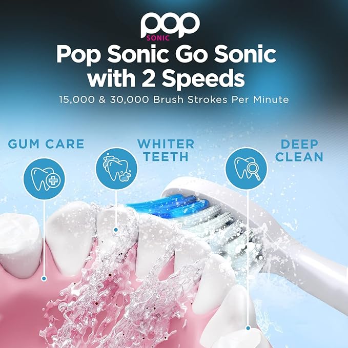 Pop Sonic Electric Toothbrush (White Floral) - Travel Toothbrushes w/AAA Battery | Kids Electric Toothbrushes with 2 Speed & 15,000-30,000 Strokes/Minute, Dupont Nylon Bristles