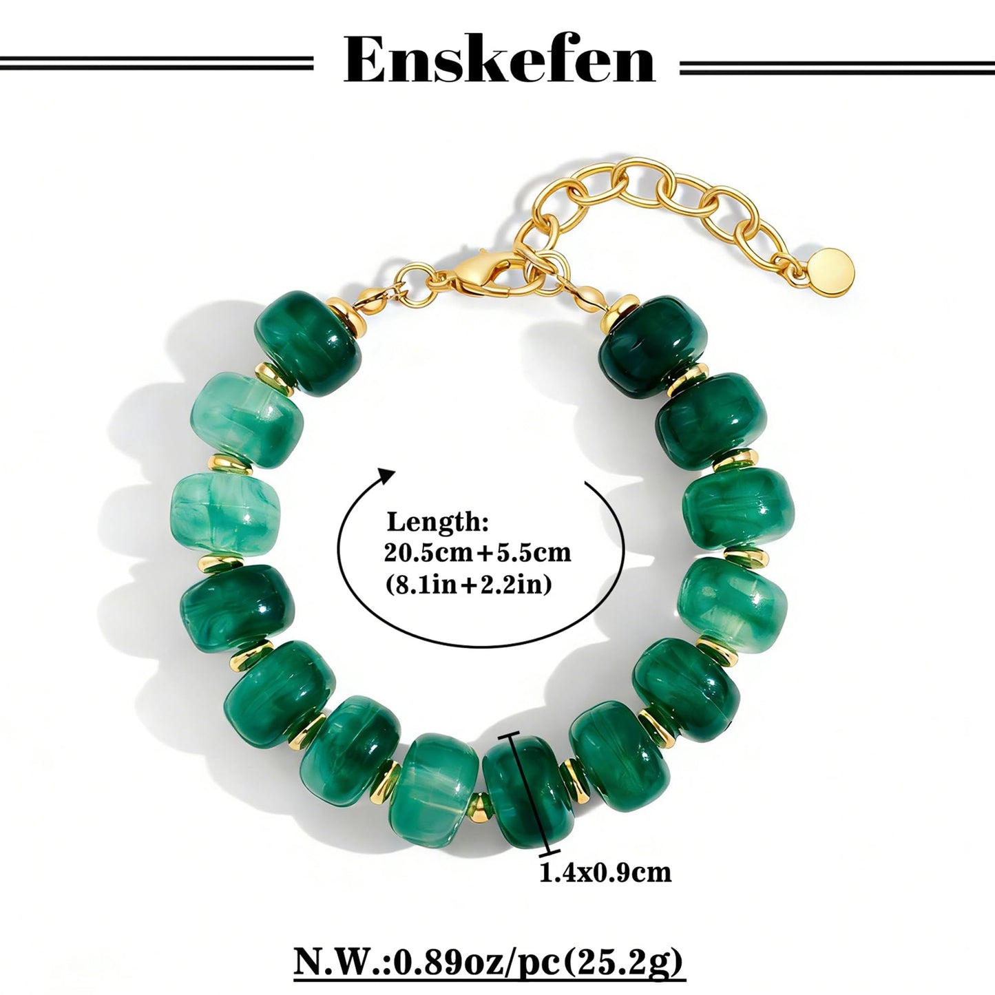 ENSKEFEN Green Beaded Bracelets for Women Trendy Chunky Statement Bracelet Adjustable Acrylic Resin Large Beads Bangle Bracelet Summer Boho Jewelry