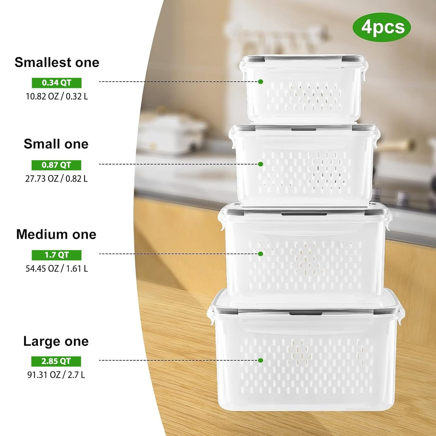 Freshmage Fruit Storage Containers for Fridge with Removable Colander, Airtight Food Storage Container, Dishwasher Safe Produce Saver for Refrigerator, Keep Berry Fruit Fresh Longer 4 pcs Small Clear