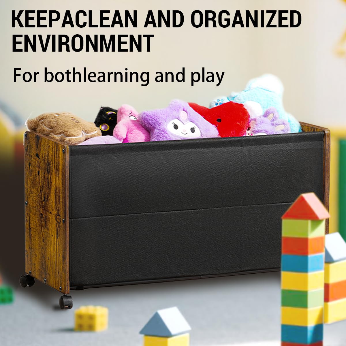 FOUCSSOMEI Toy Box, Toy Storage Organizer, Toy Box for Boys Girls, Wooden Kids Storage, Patented Design