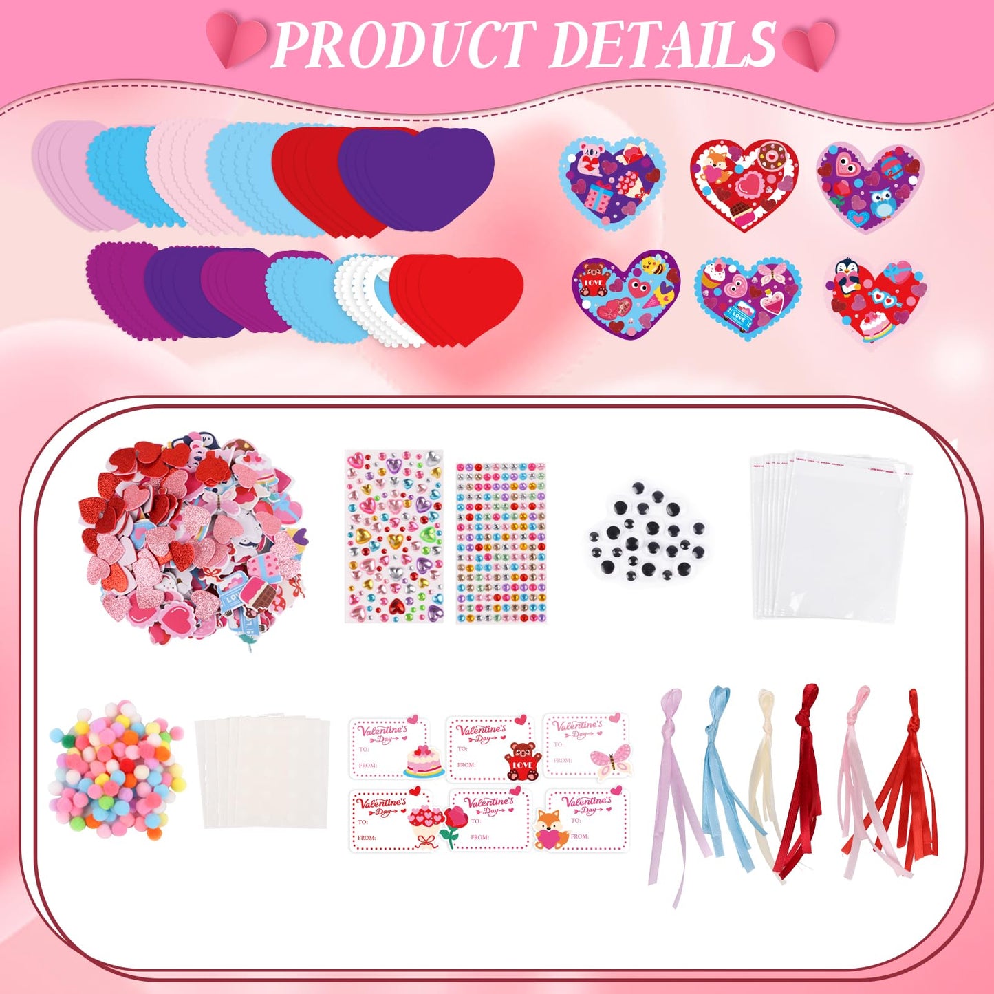 CCINEE 24 Sets Valentine's Day Heart Craft Kits DIY Heart Craft Set for School Gift Valentine's Day Wedding DIY Craft Supplies