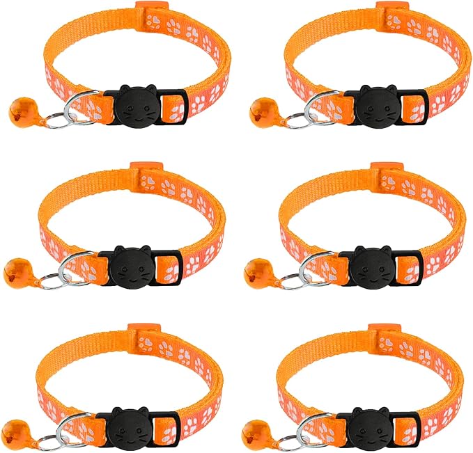 zulinlong 6 Pack Breakaway Cat Collar with Bells, Claw Print Design, Safety Buckle Kitten Collars, 0.4 Inches Width Lightweight, Adjustable 7.5-12.5 Inches Suitable for Girl Boy Cats