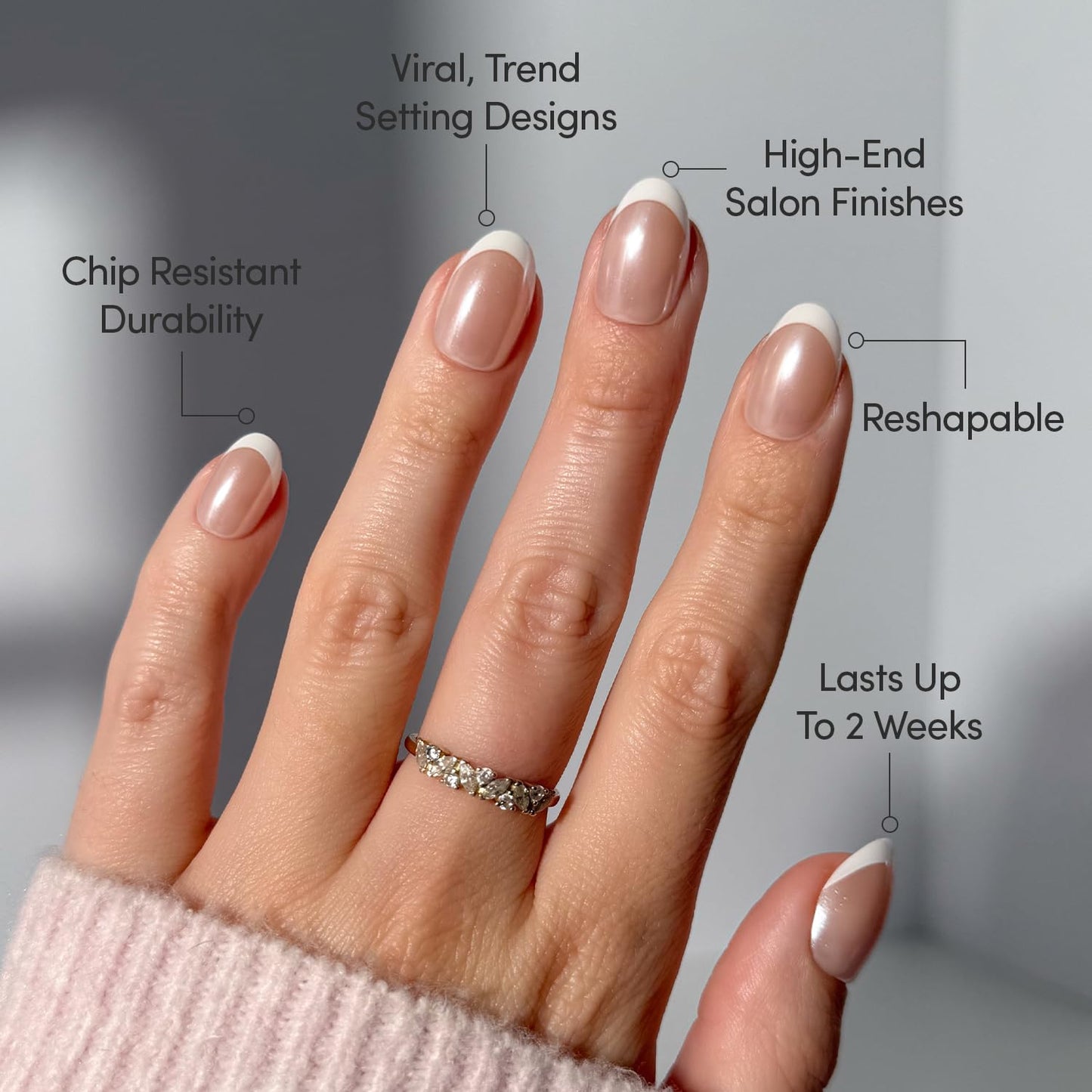 Glamnetic Press-On Nails Bundle - Pearlfect & La Perle | 2 Glazed French Tips in Short Oval and Short Squoval | Durable, Salon-Quality Nail Kits