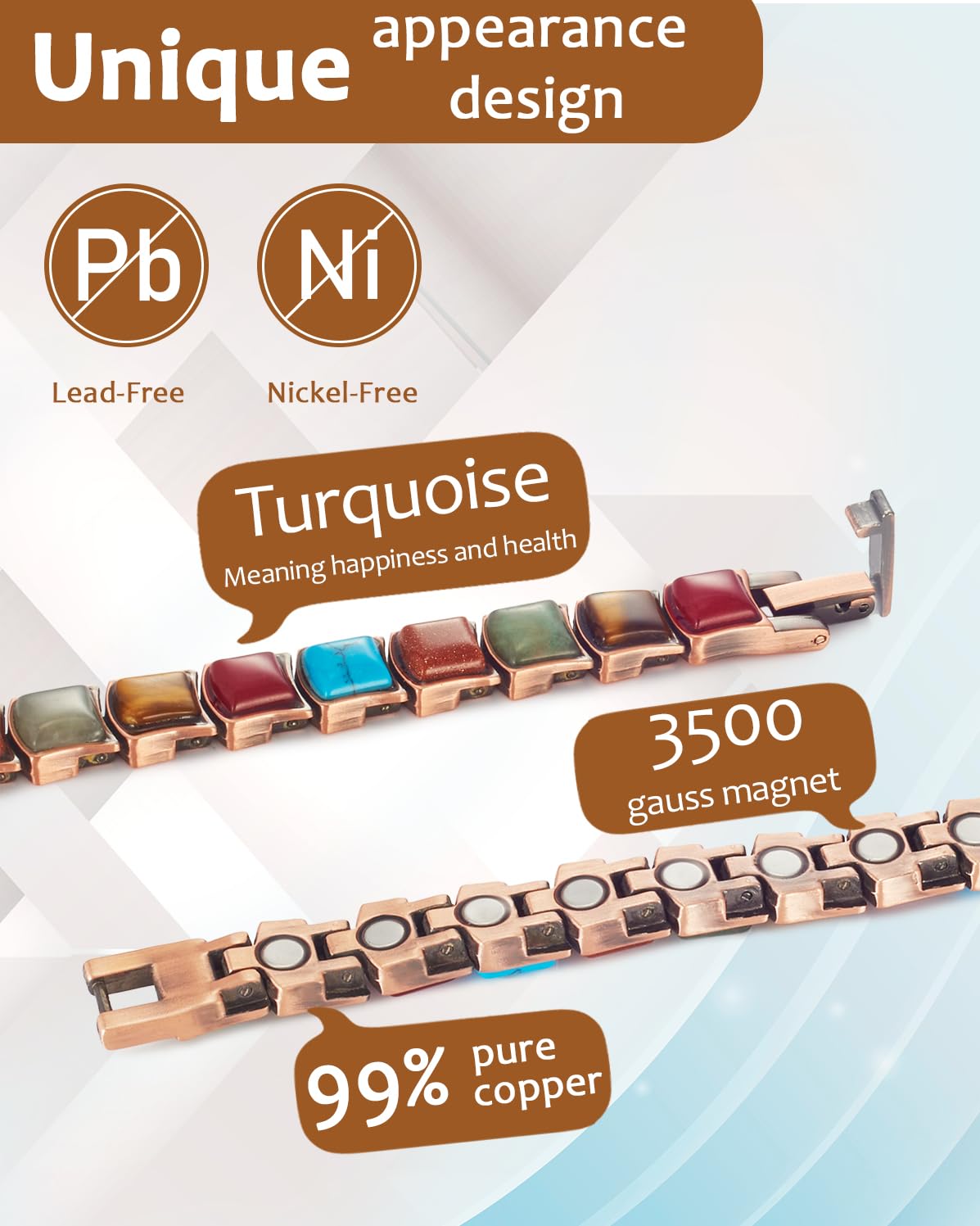 MagVIVACE Pure Copper Bracelet for Women, Magnetic Bracelets with Magnet (B)