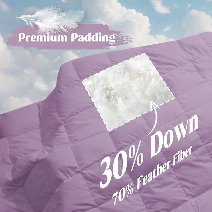 puredown® King Size Blanket for Bed, Ultra Soft Lightweight Down & Feather Fill, All Season Blanket, Machine Washable, 88"X108", Lavender
