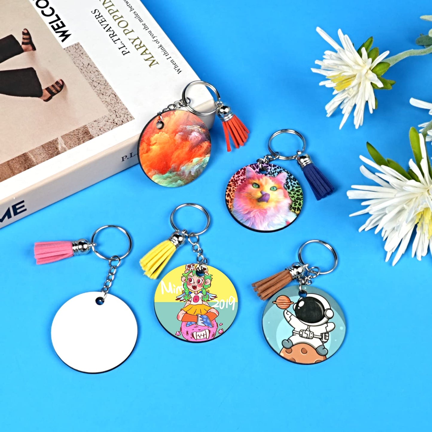 HTVRONT Sublimation Keychain Blanks - 120Pcs Round MDF Keychains with Tassels - Heat Transfer Keychains - Adult Unisex Gift