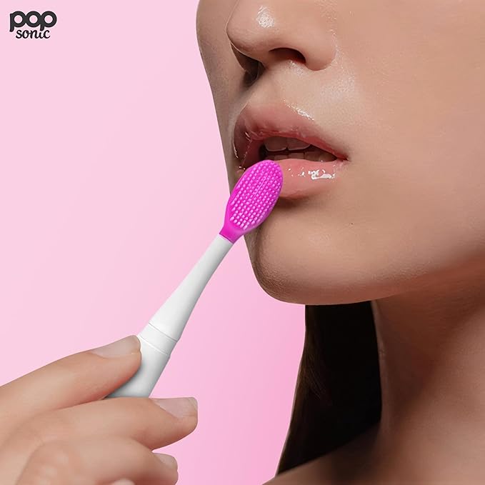 Lip Exfoliator w/AAA Battery (Pink) - Silicone Lip Brush for Dry, Chapped, & Chafing Lips - Soft Bristle Lip Brush Exfoliating Tool for Smooth, Luscious Lips - Lip Products for Women & Men