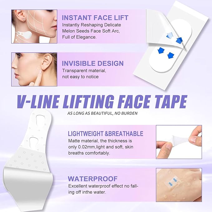Face Tape,Face Lift Tape,Face Lift Tape Invisible,Neck Tape lifting Invisible,V-Shaped Instant Face Tapes for Lifting Sagging Skin Eyes Double Chin Wrinkles Waterproof Mix Box (160PCS, Cherry)