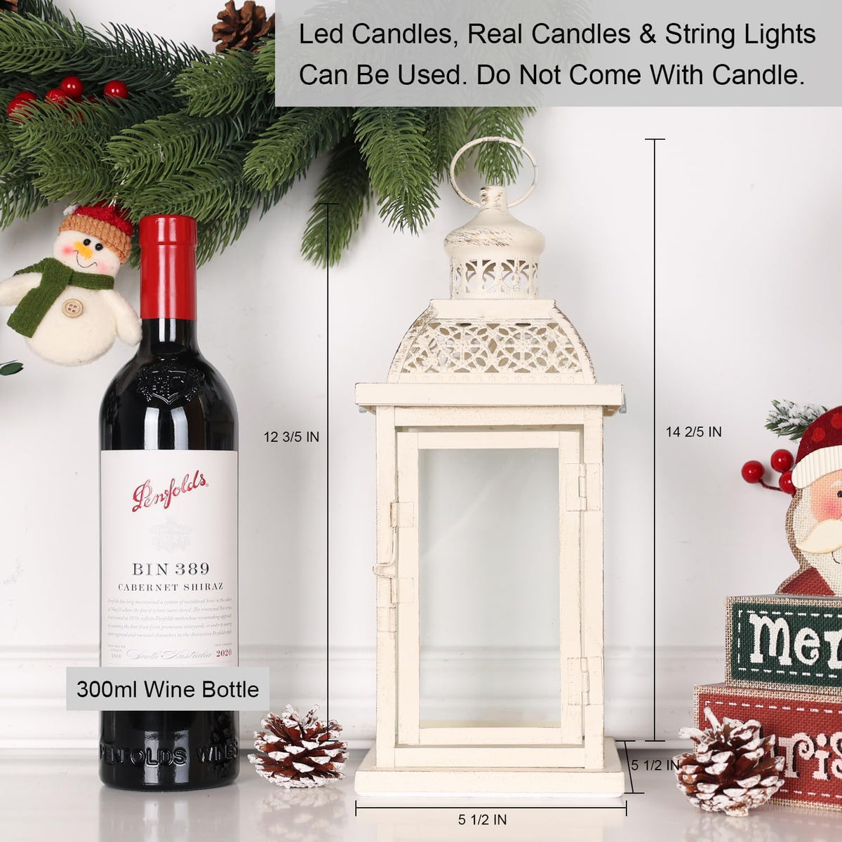 DECORKEY Lantern Decorative Indoor&Outdoor, 2 Pack 14.4'' Large Metal Candle Lanterns, Vintage Hanging Candle Holders for Farmhouse Wedding Front Porch Patio, Halloween Christmas Decorations for Home