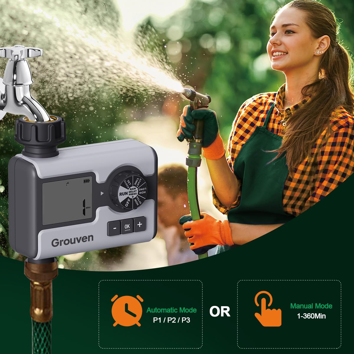 Garden Sprinkler Timer Dial Hose Faucet Programmable Water Timer with Rain Delay,Manual, Automatic Watering System Irrigation,1 Outlet