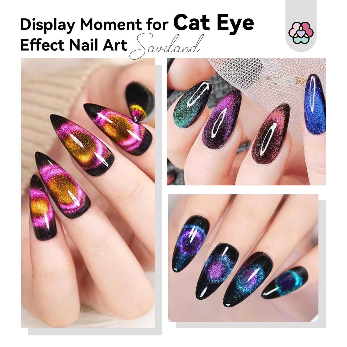 SAVILAND Cat Eye Magnetic for Nail: 9PCS Cat Eye Gel Nail Polish Magnet Tools Set Strong Suction 300W U V LED Nail Lamp: Motion Sensor Nail Dryer Super Fast Curing U V Light for Gel Nails wit