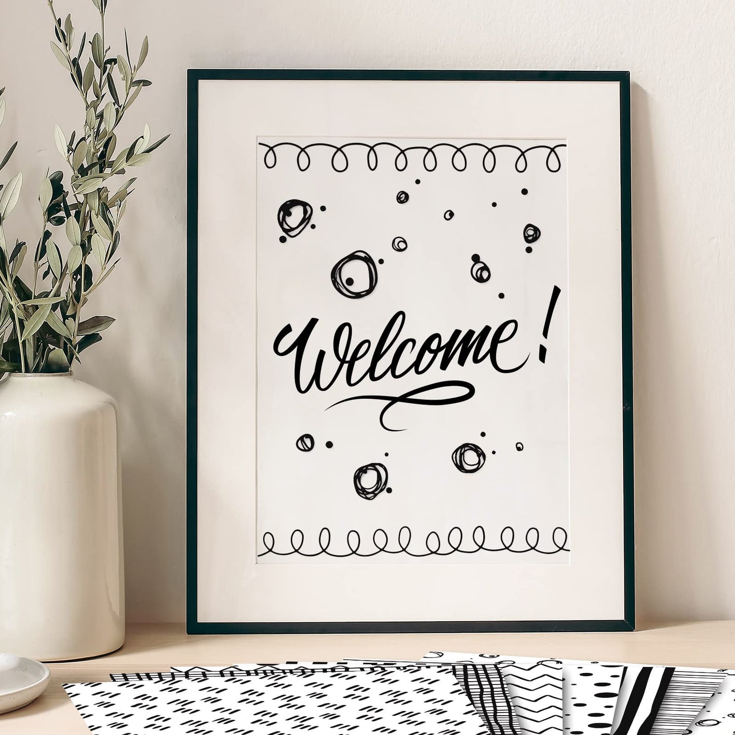 Whaline 60 Sheet Black & White Doodle Pattern Paper A5 Size Hand Drawn Squiggles and Dots Scrapbook Paper Double-Sided Minimalist Craft Paper for DIY Card Making Supplies, 12 Designs