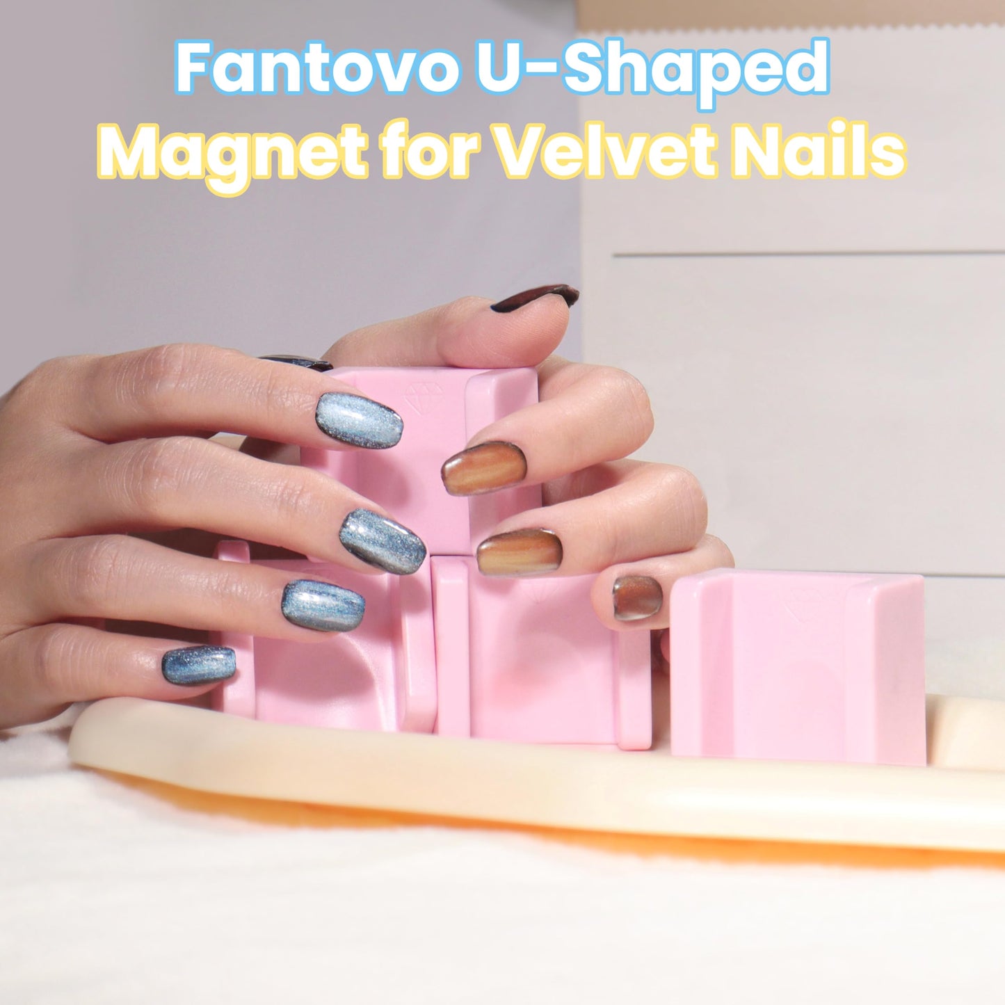FANTOVO Nail Magnet for Cat Eye Velvet Nails, U-Shaped Magnet for Nails, Magnetic Nail Polish Tool for Cat Eye Velvet Effect, N48 Strong Pull Force, 2 Packs, Pink (NOT 3D-Printed)