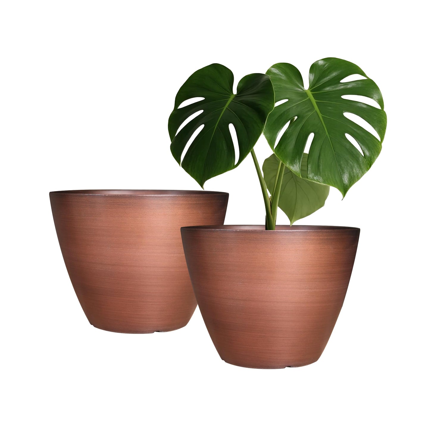 Vanslogreen 2 Pack Plastic Plant Pots with Drainage Holes, 8 inch Planter for Indoor Outdoor Plant, Garden Flower Pots for Aloe, Herbs, Cactus (Brushed Copper, 2pcs)