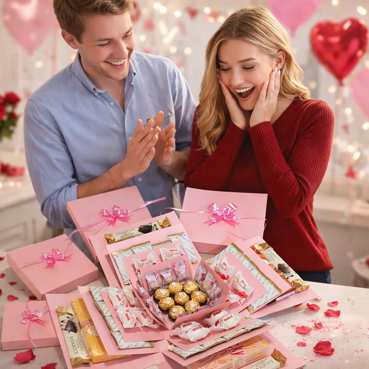 4-Layer Explosion Gift Box, 10''x10''x7'' Pink Creative Gift Boxes for Presents, DIY Surprise Gift Box Explosion for Birthday Birthday Easter Mother's Day and Father's Day Anniversaries (Pink)
