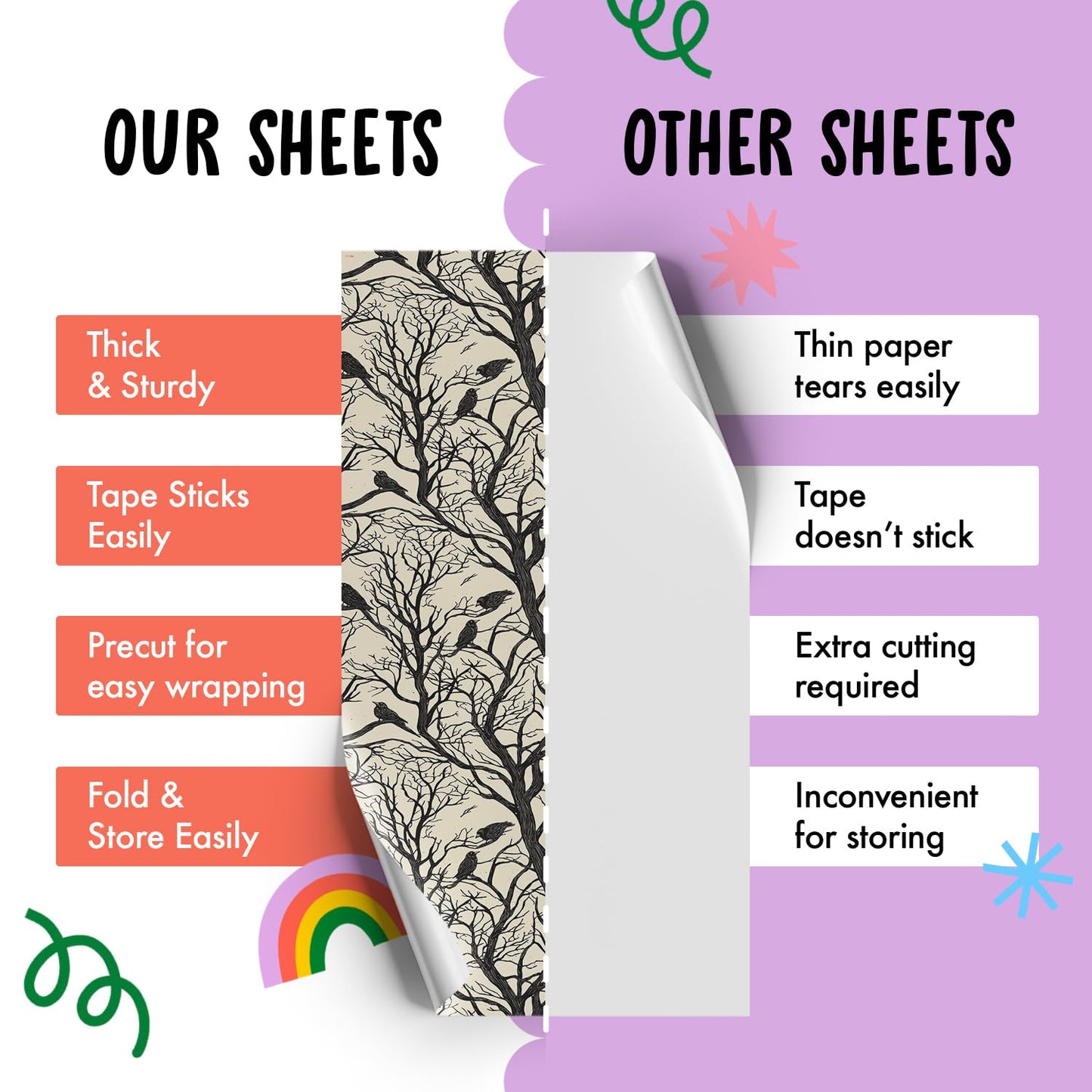 CENTRAL 23 Birthday Wrapping Paper For Men Women - 6 Sheets Of Gift Wrap - Crows On Trees - Forest - Gothic - Fall Wrapping Paper - Halloween - Comes With Stickers - Recyclable