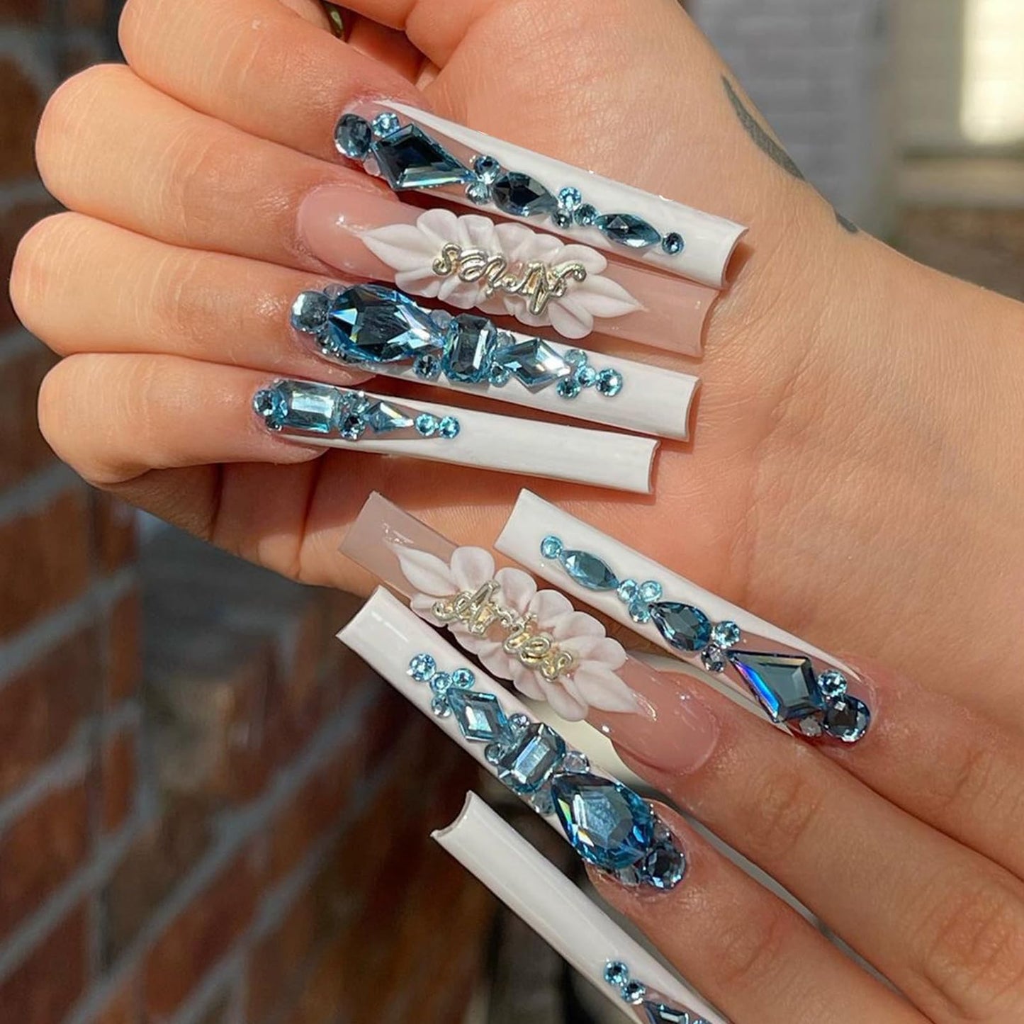 Yzzseven 14 Types of 700 Lake Blue Diamonds + 2100 Flat Rhinestones Mix 20 Styles Flatback DIY Crafts Rhinestone Crystals 3D Ornament‌s Flat Back Stones Set + Tweezers + Drill Pen
