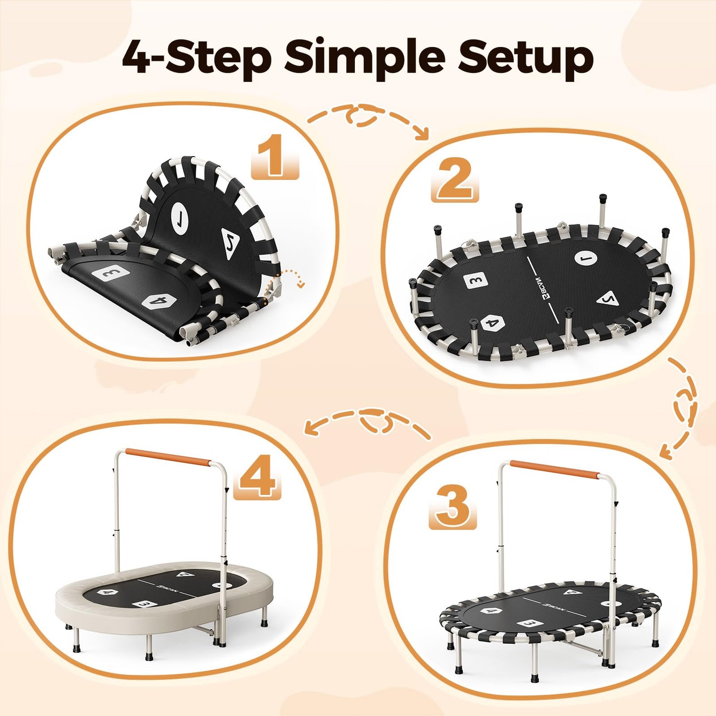 BCAN 56IN 2-Person Kids Trampoline, Safe-Elastic Band Foldable Frame Trampoline for Kids 1-8, ASTM Certified-Toddler Tampoline with Adjustable Stable Handlebar&Thickened Cover,Max Load 220lbs