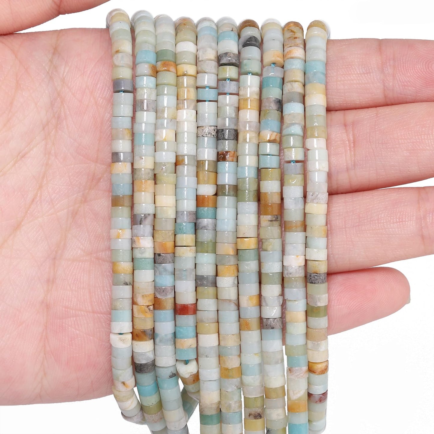 NITOPUPU 150Pcs 4×2mm Natural Amazonite Spacer Stone Beads for Jewelry Making Supplies, Loose Semi Flat Round Gemstone Tube Beads for Bracelets DIY Crafts