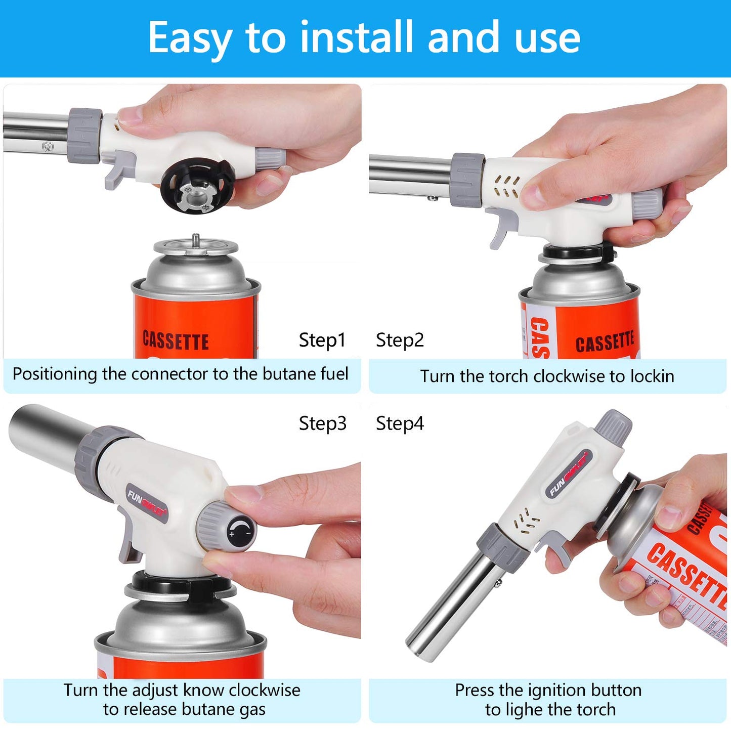 2 Pack Powerful Cooking Torch Lighter - Culinary Kitchen Torch, Sous Vide, Charcoal Lighters Campfire Starter, Flame Thrower Fire Grill Gun for Searing Steak, Creme Brulee, BBQ(Tank Not Included)