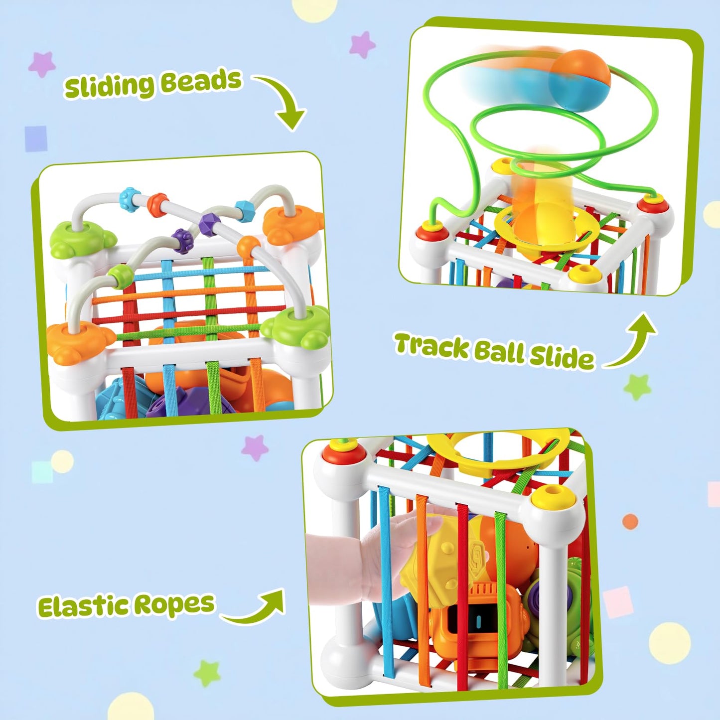 Aprilwolf Montessori Sensory Cube for Toddlers 18 Months + | Educational Activity Center with Elastic Sides | Baby Learning Toys, Wonderful Gift for Birthday Boys & Girls