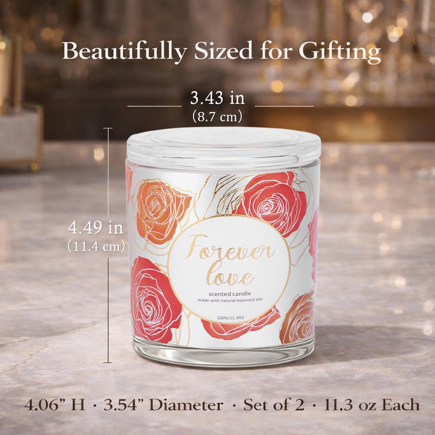 2 Pack Wood Wick Soy Wax Candle Gift Set for Women, Rose & Peony and Vanilla Amber, 11.3 Oz Each, Individually Boxed