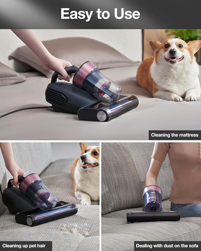 Jimmy Mattress Vacuum Cleaner, Bed Vacuum Cleaner with UV Sanitizing & HEPA Filter & Ultrasonic, Hot Wind and Air Purification, 15Kpa 500W Handheld Vacuums for Bed, Couch, Sofa, Crib (BX8-Corded)