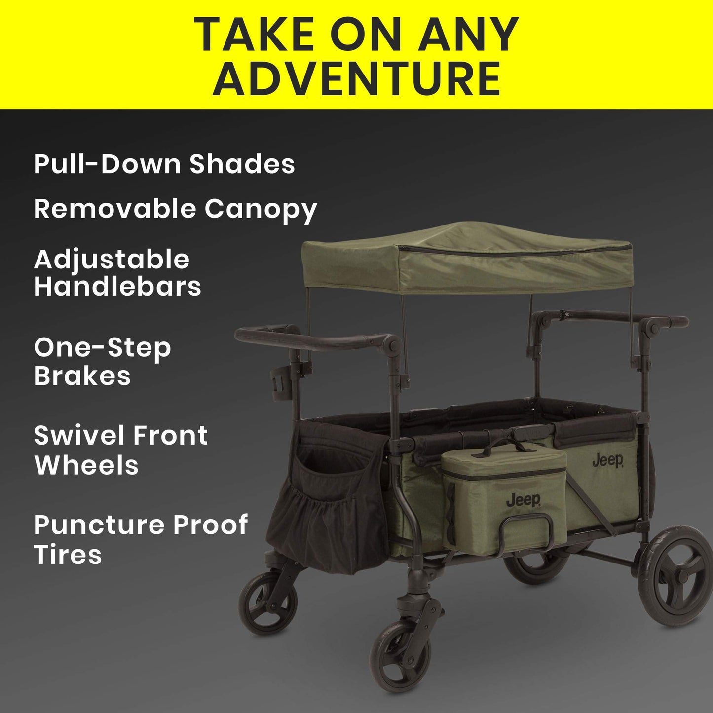 Jeep Deluxe Wrangler Stroller Wagon with Cooler Bag and Parent Organizer by Delta Children, Black/Green