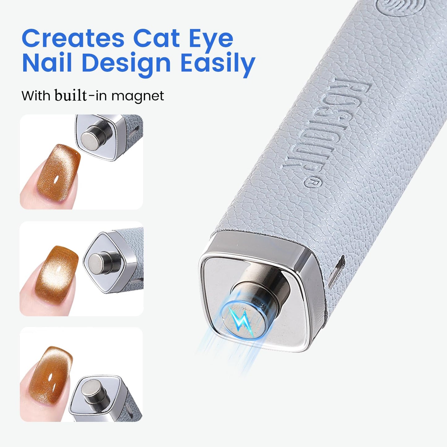 Rosiour Handheld Mini UV Light for Nails: Flash Cure UV Led Nail Lamp with Cat Eye Magnet- Hand Held Fast Dry Single UV Lamp Pen with Auto Sensor for Manicure Home Salon (Blue)