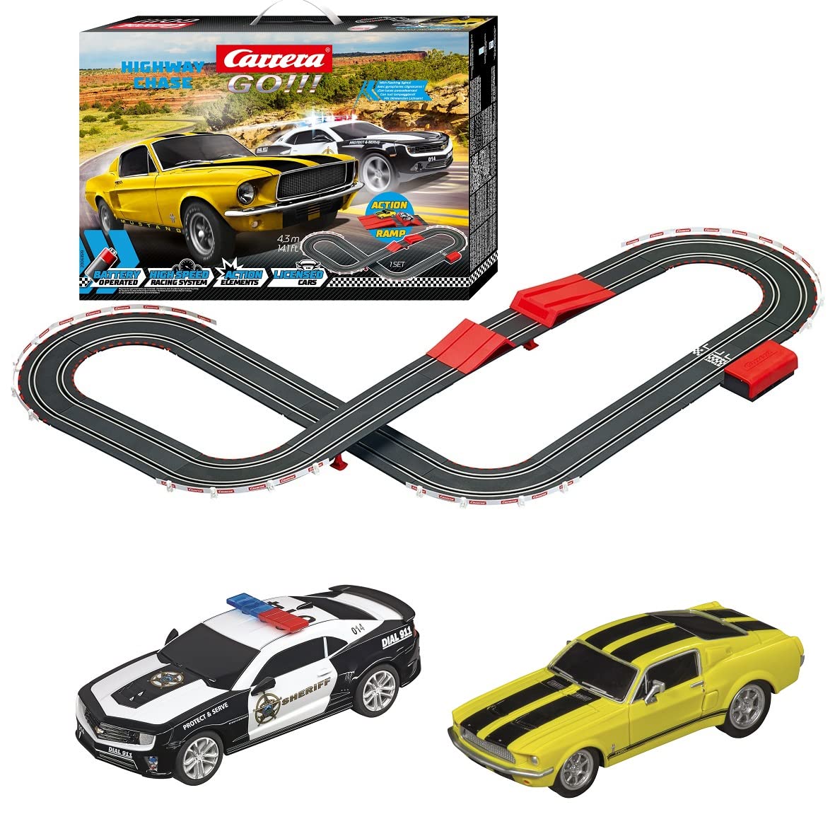 Carrera 63519 Police Battery Operated 1:43 Scale Slot Car Racing Track Set with Jump Ramp