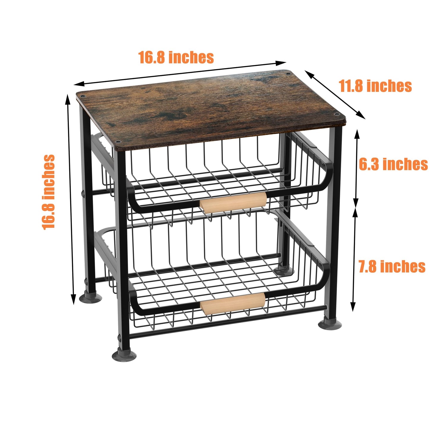 NiuYichee 3-layer Kitchen Fruit Storage Basket Snack Rack, Countertop & Desktop Pull-out Metal Basket with Handle, Organizers