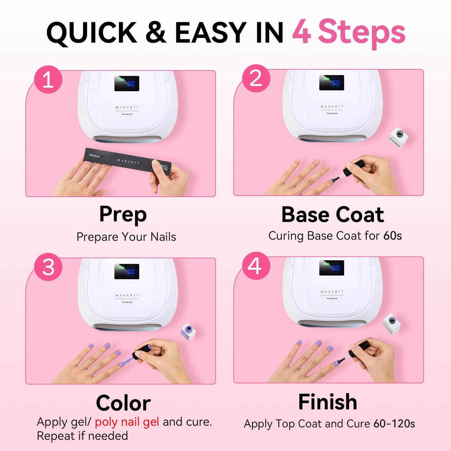 Makartt UV Nail Lamp – 30W Fast Curing UV Light with Handle Rechargeable Cordless Nail Dryer for Gel Nail Polish with 45 Beads Dual Lights 4 Timers LCD Smart Sensor for Nail Art Design(White)