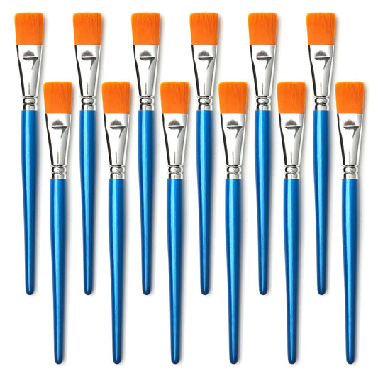 1 inch Flat Paint Brushes for Acrylic Painting,12 Pieces Large Synthetic Paint Brushes Bulk with Wooden Handle for Acrylic, Watercolor, Oil, Crafts, Face Body Art