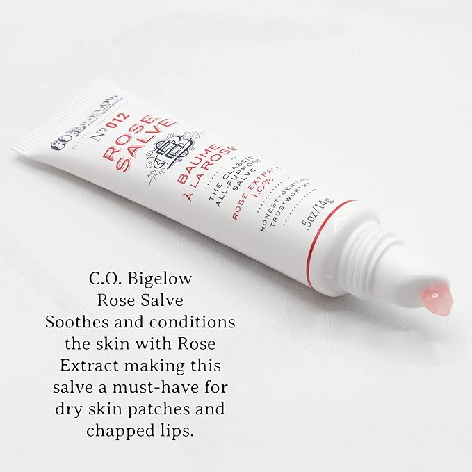 C.O. Bigelow Rose Salve Tubes, Pack of 3 Lip Balm Tubes, All Purpose Salve for Lips, Cuticles, Hands & Dry Skin, Lip Balm Set, 0.5 oz